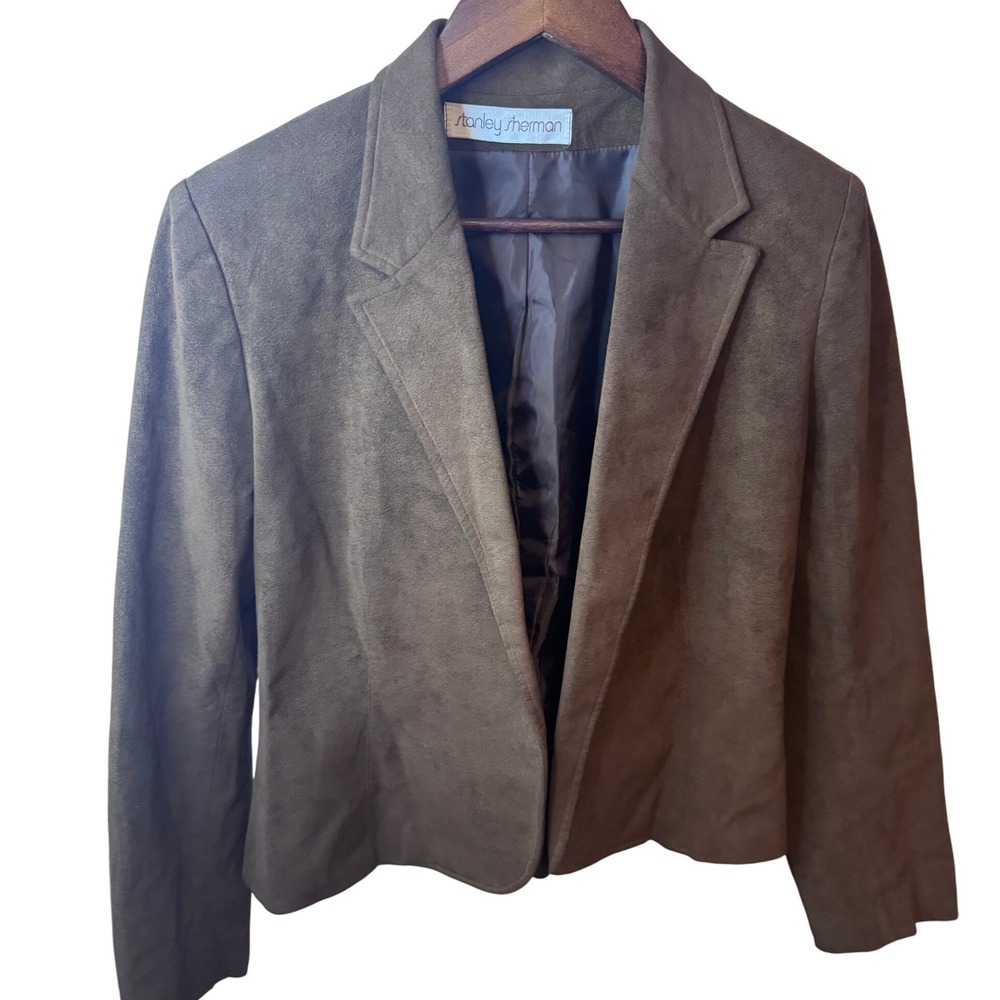 SALE Stanley Sherman Womens Brown Faux Suede Blazer Size XS-S Cropped Jacket